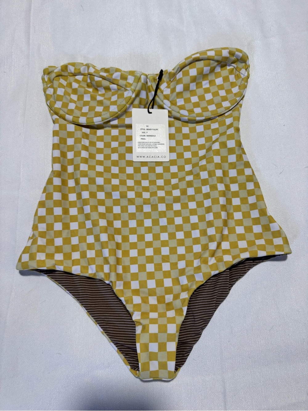 acacia swimwear Yellow and White Checkerboard Strapless One-Piece - Picture 3 of 4